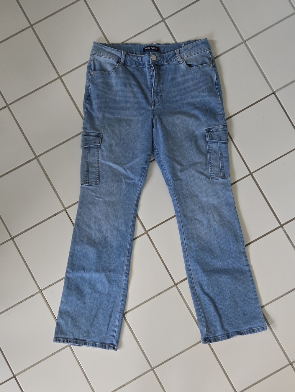 Light Blue Women's Cargo Jeans - Classic Straight Fit Size 12